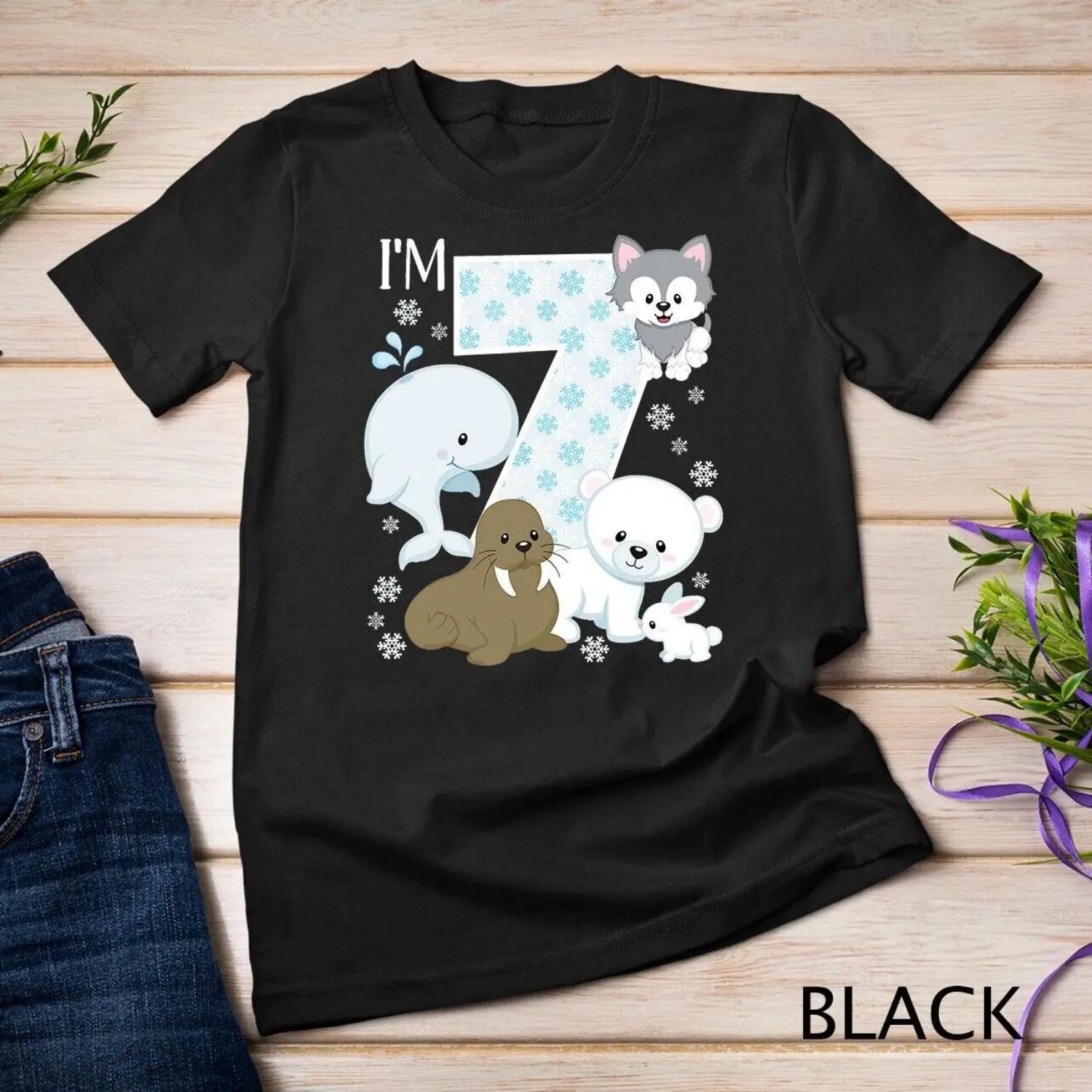 

Арктические животные 7-й день рождения Белый медведь Морж Лиса Морская тематика Футболка S чёрный