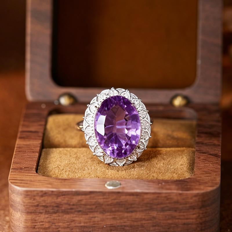 Large Carat Natural Citrine Amethyst Pendant Necklace for Women, S925 Silver with Colored Gemstones