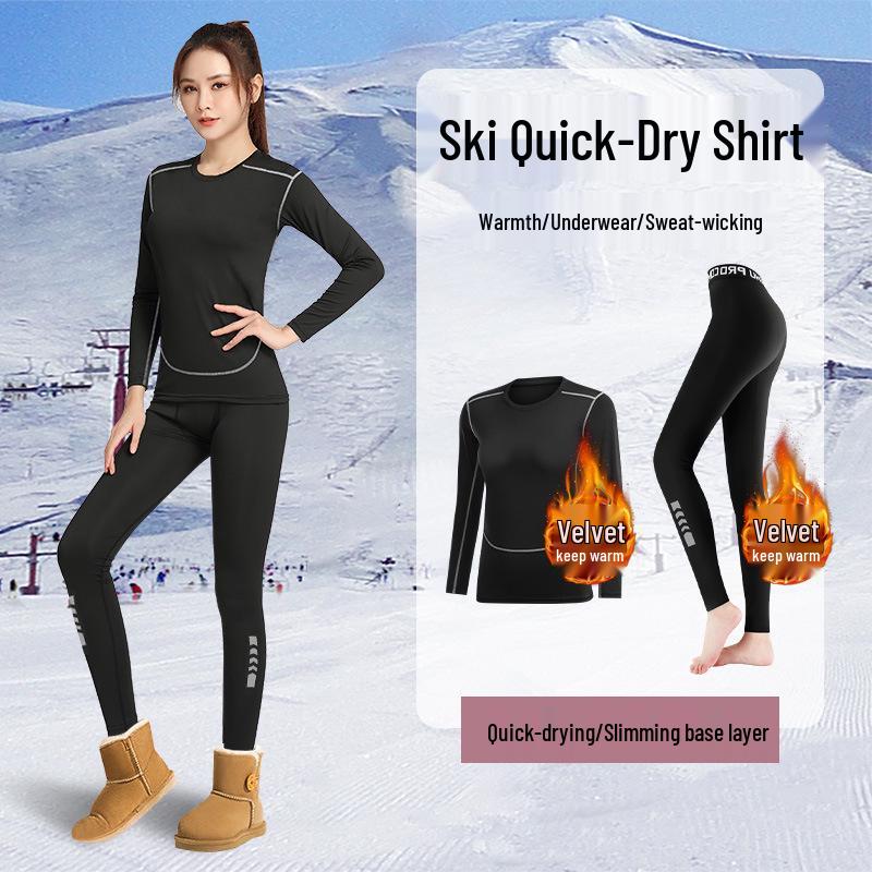 Women's Quick-Dry Thermal Ski Base Layer Top - Tight Fit, Winter Outdoor, Yoga & Fitness Sports Set