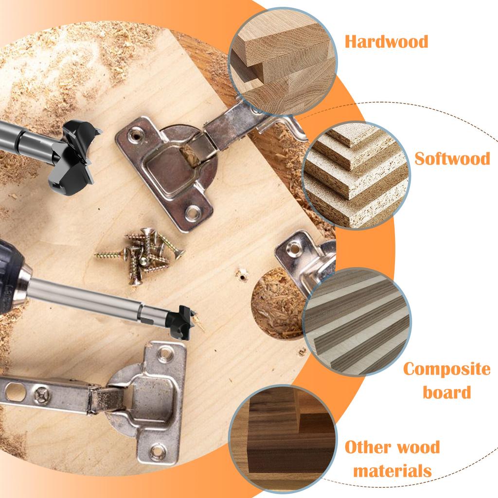 1 to 15Pcs Drill Bit Hinge Boring Bit Hole Saw Cutter Hex 1/4in Shank Woodworking Tool Woodworking Drill Bit Hole Cutting Tool