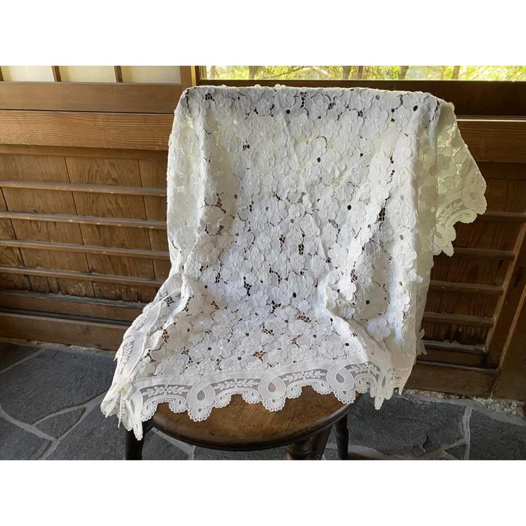 Vivienne (WK0624N1) Tischdecke, 90x90cm, Off-White, Floraler Spitzenborte bestickter Tischläufer/Tischmittelstück