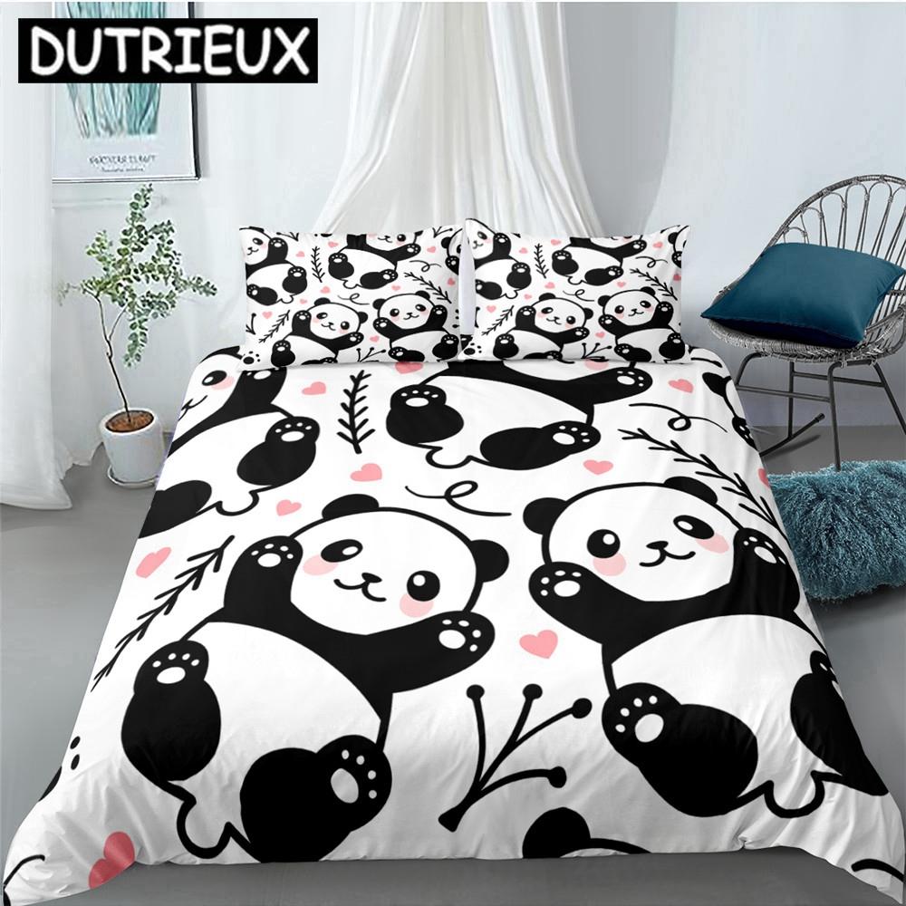 Cartoon Cute Panda Polyester Bedding Sets Child Kids Covers Boys Bed Linen Set For Teens King Size Bedding Set