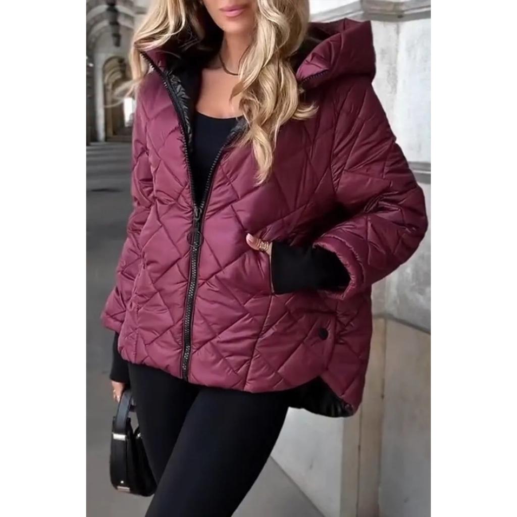 Women's Fall Winter Rhombus Quilted Lightweight Warm Puffer Short Hooded Coat