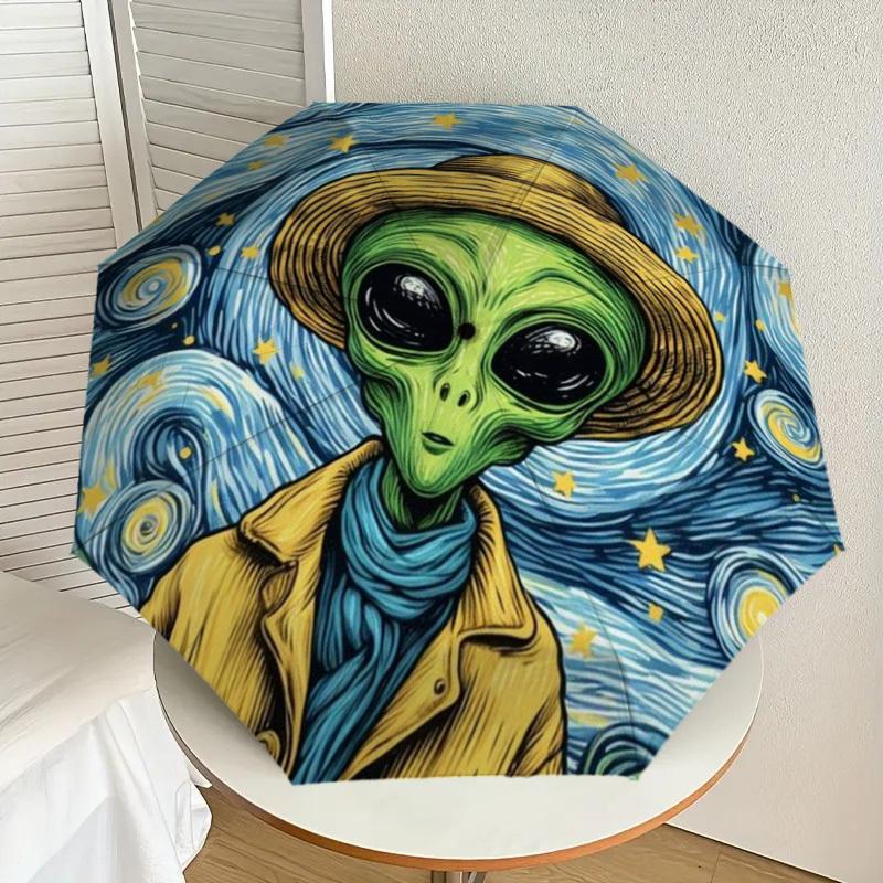 

1pc Alien, Starry Night Automatic Folding Umbrella - Compact 8-Rib Design,Perfect Gift for Friends & Family yy250926052