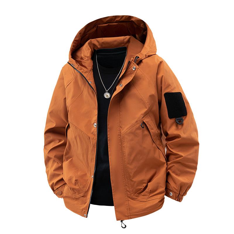 OO Solid Color Jacket Men's Loose Trend Sports Outdoor Waterproof Casual Hooded Jacket