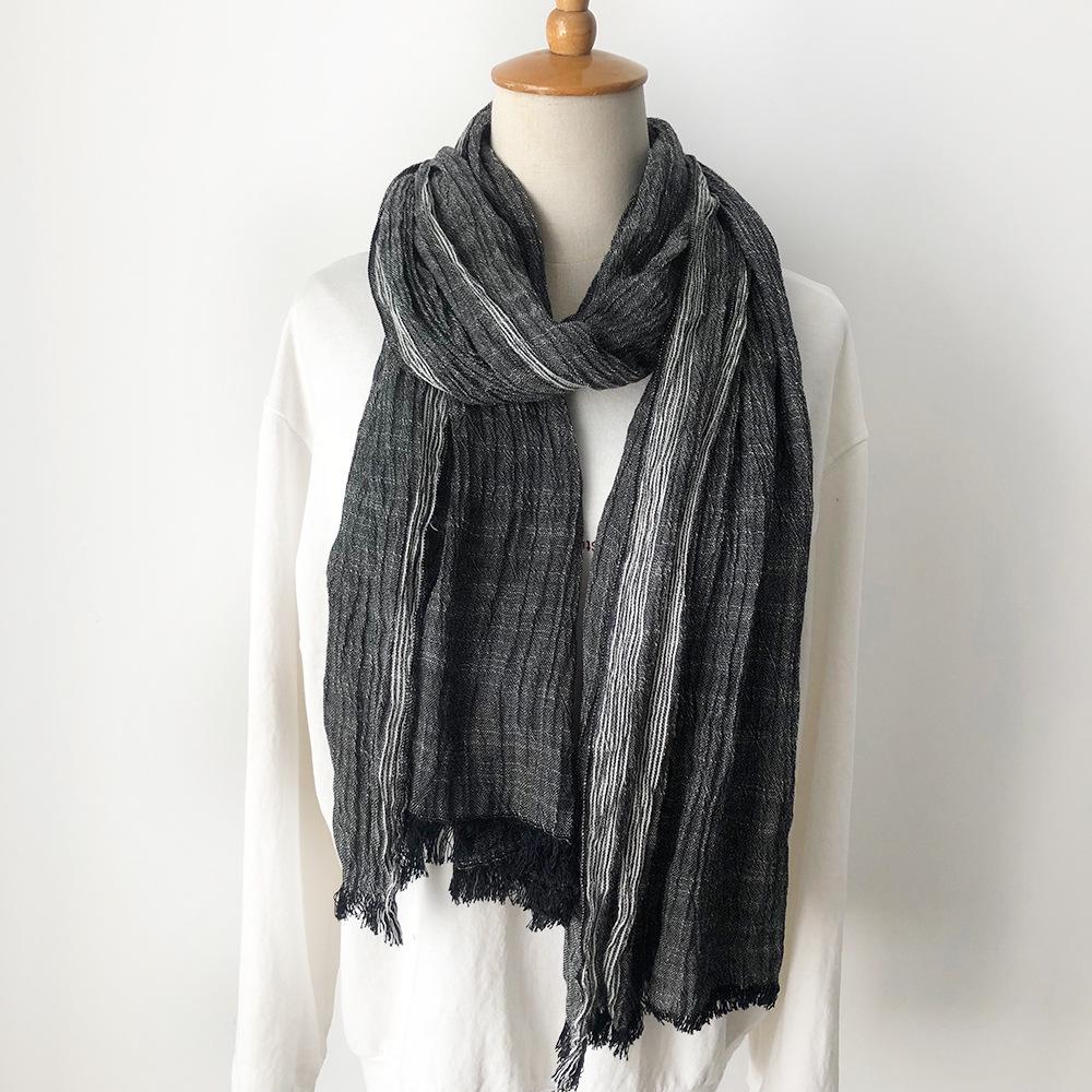 Japanese & Korean Style Autumn/Winter Unisex Striped Scarf In Cotton, Linen & Silk