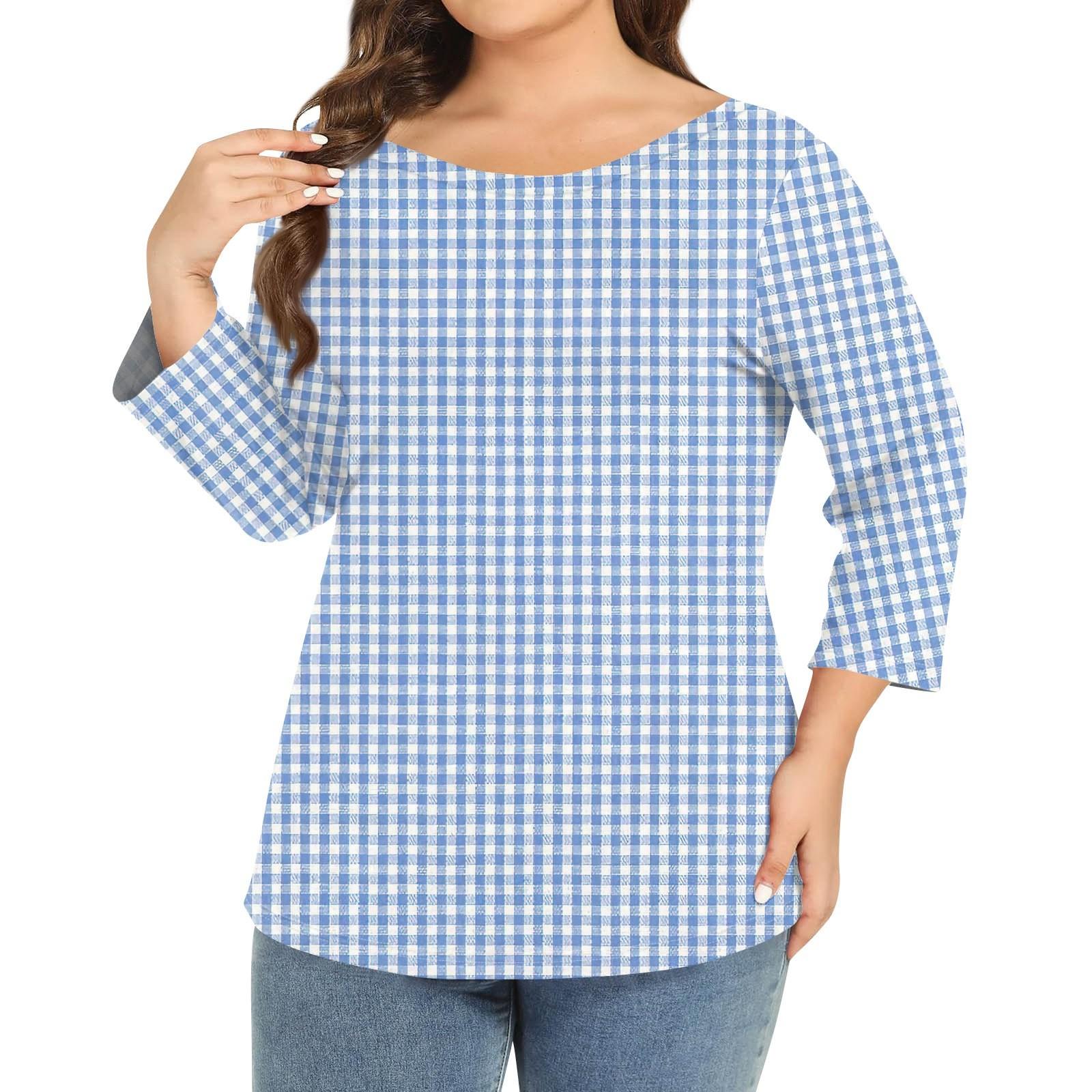 

Женский однотонный топ больших размеров с круглым вырезом и рукавами 3/4 XXL