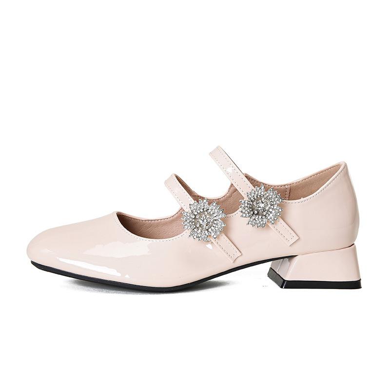 

Модные новые дизайнерские туфли-лодочки Мэри Джейн с хрустальной пряжкой, женские туфли на среднем каблуке с двойным ремешком, женские блестящие туфли-балетки со стразами для вечеринки 37 телесный