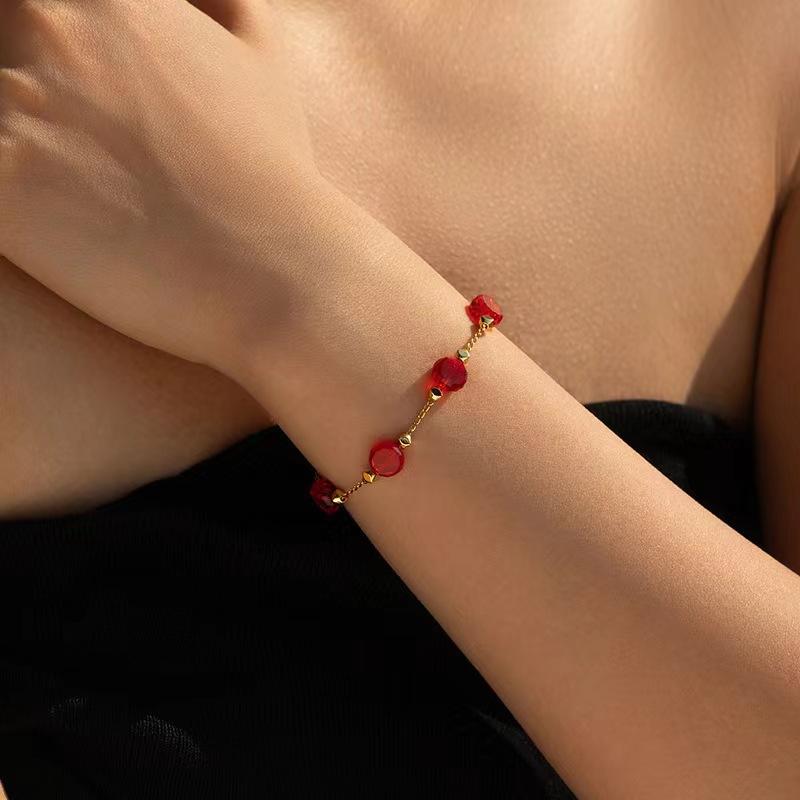 Ins Wind Colored Glass Diamond Bracelet Small Fresh INS Natural Simple Model, Dopamine Handmade Chain