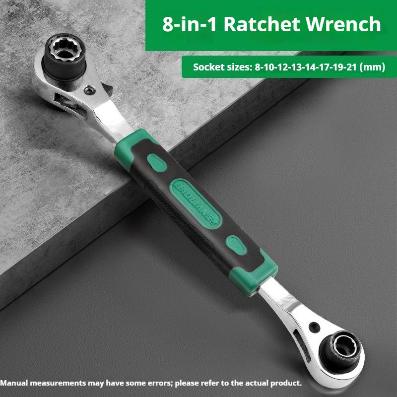 8 In 1 Ratchet Wrench Multifunctional Two-way Spanner Thickening Labor-saving Anti-rust Car Repair Tools Household Hardware Tool