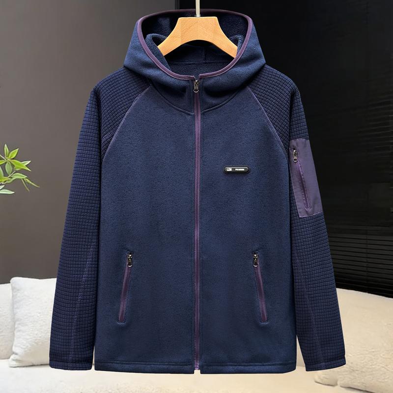 Men's Plus Size Fleece Hooded Jacket Color Block Zip Up Warm Casual Hoodie for Big Men