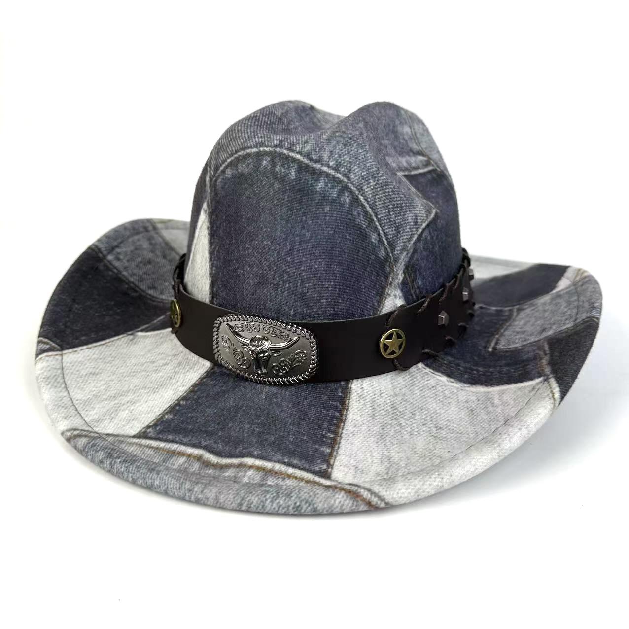 Путешествие Отпуск Джазовый Шляпник Этнический Стиль Стиль Цилиндра Западно-Ретро Джинсовая Шляпа 56-58cm