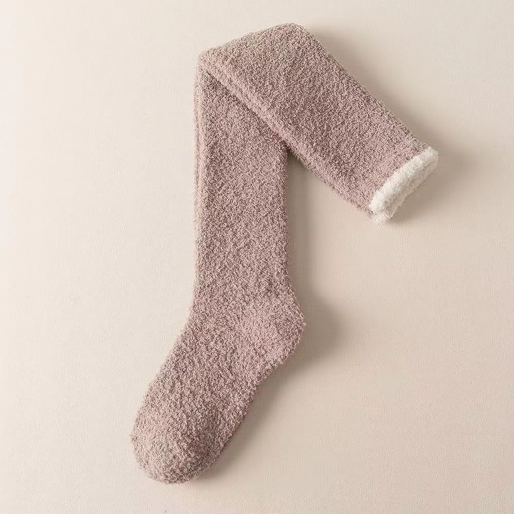 Women's Winter Warm Knee-high Solid Color Socks Thickened Coral Velvet Home Long Socks