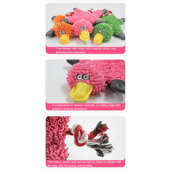 Plush Duck Dog Toy Indestructible Stuffed Animal Squeaky Toy Rope Knot Chew Toy for Aggressive Chewers Puppy Teething And Fetch Play