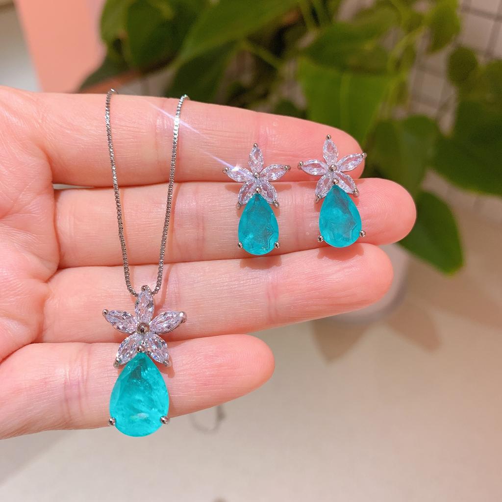 Huamei Jewelry Set Ruby Pendant Pigeon Blood Earrings Paraiba Necklace Emerald