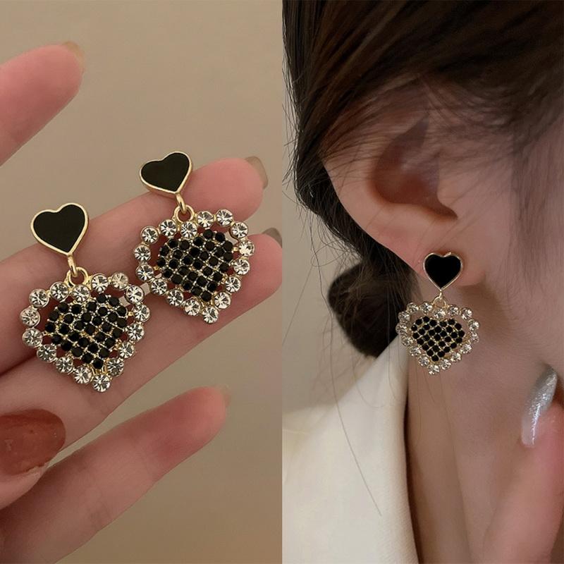 Korean Exquisite Heart Shape Stud Earrings For Women Shining CZ Zircon Love Imitation Pearl Earring Girl Temperament Zircon
