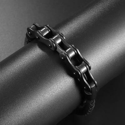 Punk Rock Men\\\\\\\\\'s Vintage Black Bicycle Chain Bracelet Bicycle Motorcycle Leather Bracelet Bracelet Ghost Rider Jewelry