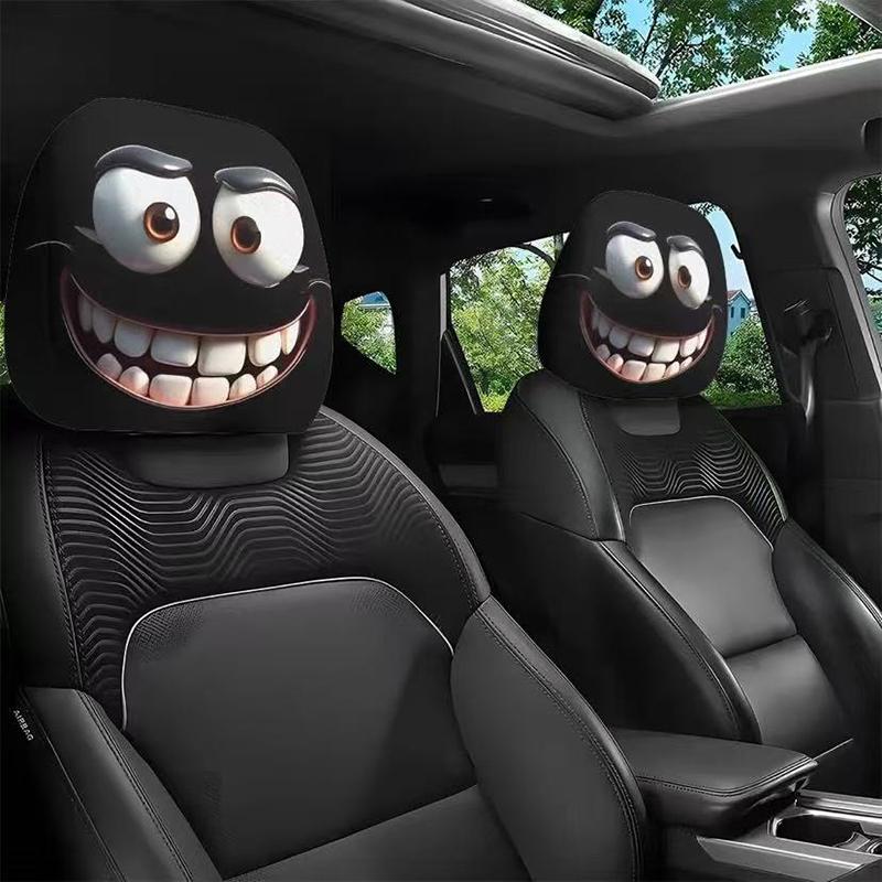 1pcs Smiley Face Printed Car Pillowcase Soft Comfortable Decorative Cushion Cover Auto Seat Headrest Washable Polyester Fabric