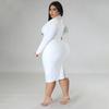 Abito Midi Bodycon Nero Taglie Forti con Scollo a V Profondo e Arricciature