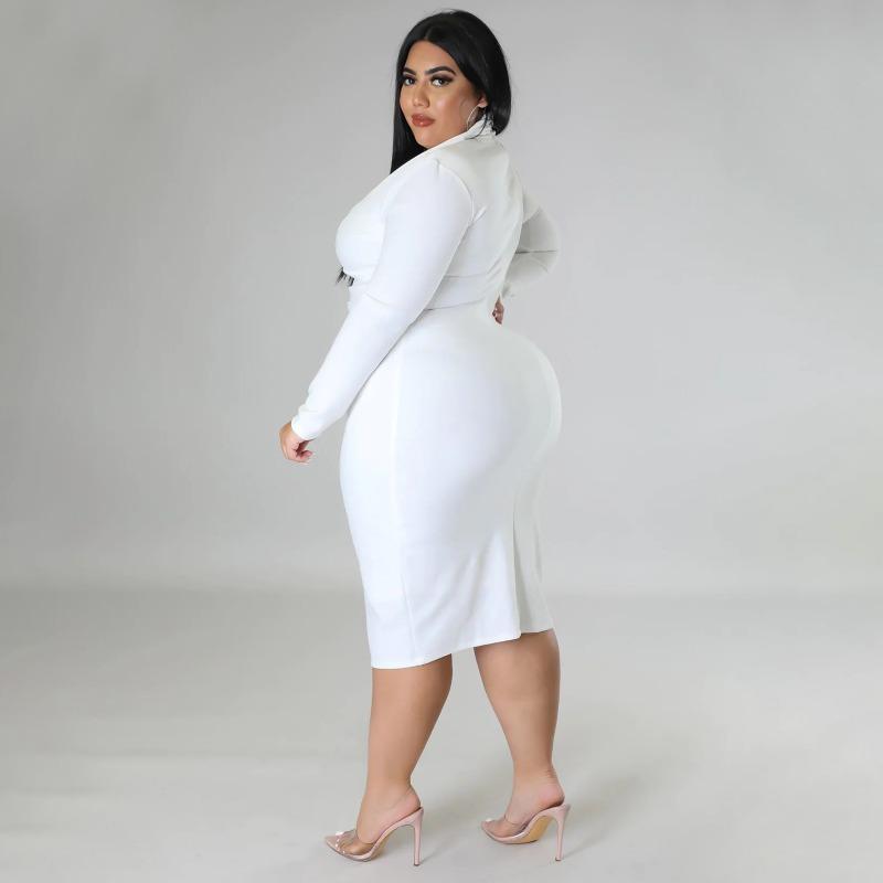 Abito Midi Bodycon Nero Taglie Forti con Scollo a V Profondo e Arricciature