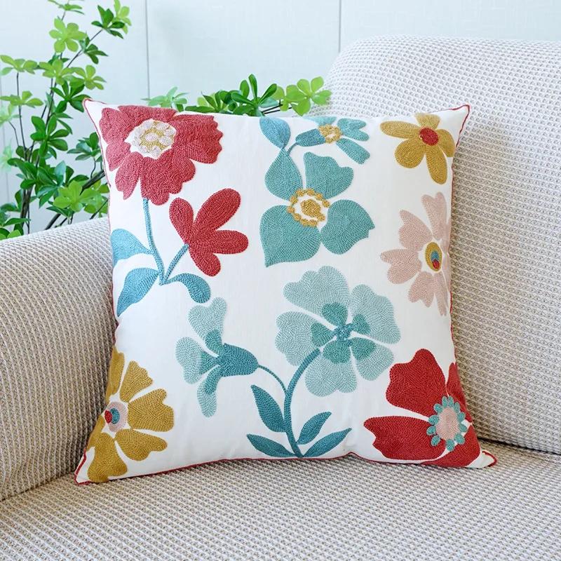 45X45Cm Green Fresh Tulip Throw Pillow Cover Flower Embroideredstamping Waist Cushion Cover Decor Home Decorative Pillowcase