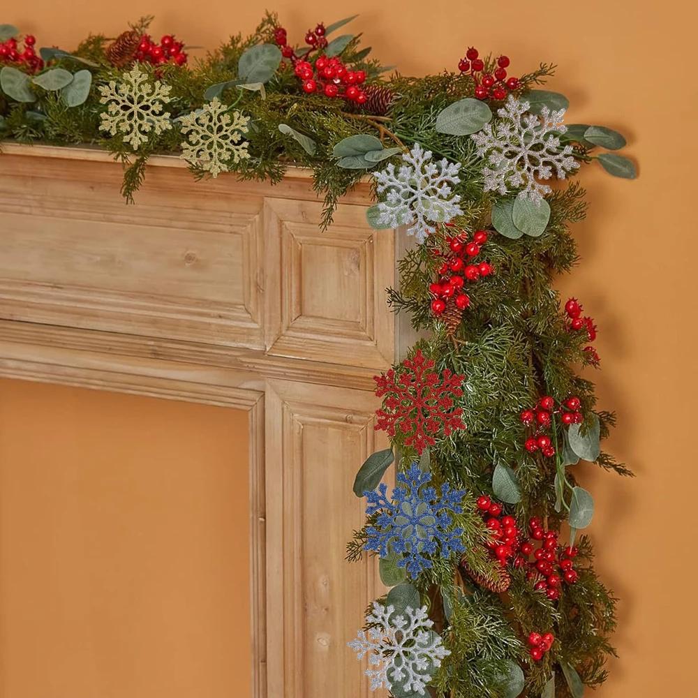 Christmas Snowflake Ornaments, 12pcs Plastic Glitter Snow Flakes Ornaments Xmas Tree Pendant Snowflake for Christmas Tree Decor