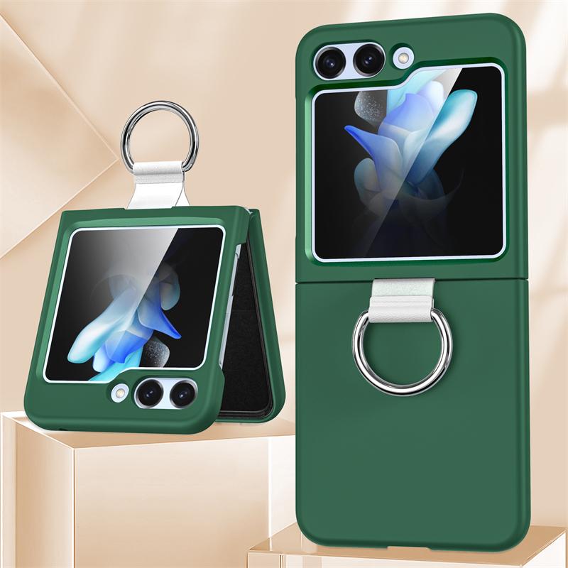 Solid Color Folding With Finger Ring Buckle Case For Samsung Z Flip 6 5 Zflip 5 Z Flip4 Z Flip 3 5G Shockproof Matte Clear Cover