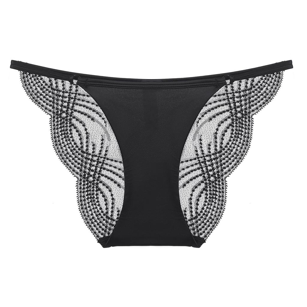 Women Sexy French Style Sheer Mesh Lace Low Waist Breathable Cotton Crotch Solid Panty