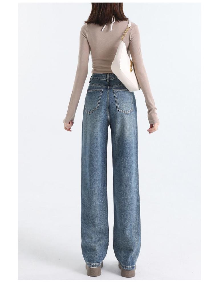 Damen Jeans mit hoher Taille und weitem Bein – Frühling/Sommer Lockerer Schnitt, Bodenlang, Schlankmachend, Vielseitiger Gerader Schnitt
