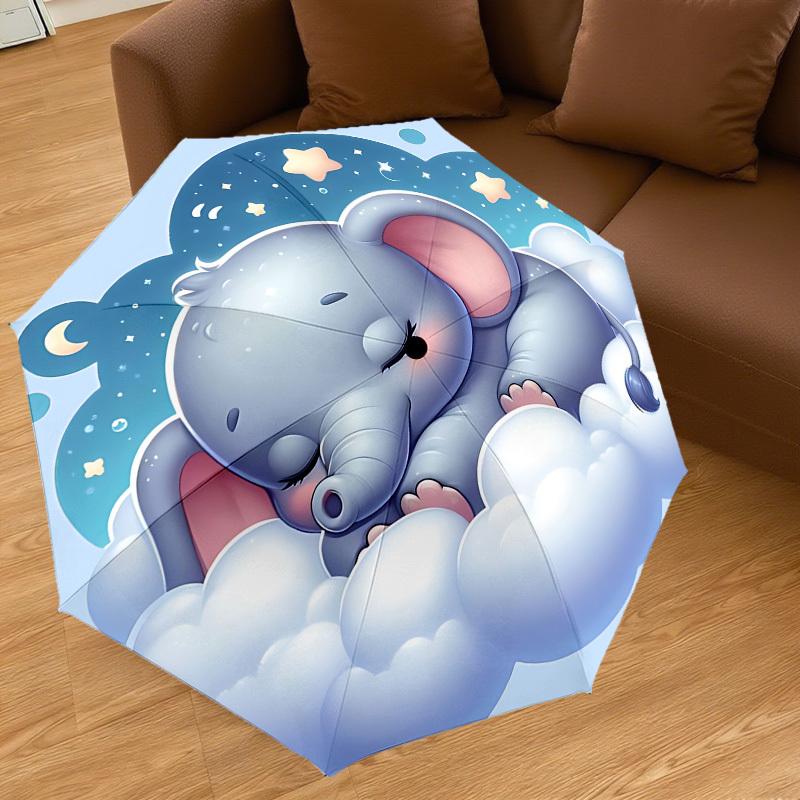 1PC Elephant cloudAutomatic Open/Close Umbrella with Windproof, 8-Rib Sturdy Canopy, Durable Ribs, Fashionable Design, Outdoor Accessory, Fun Prin, Ho