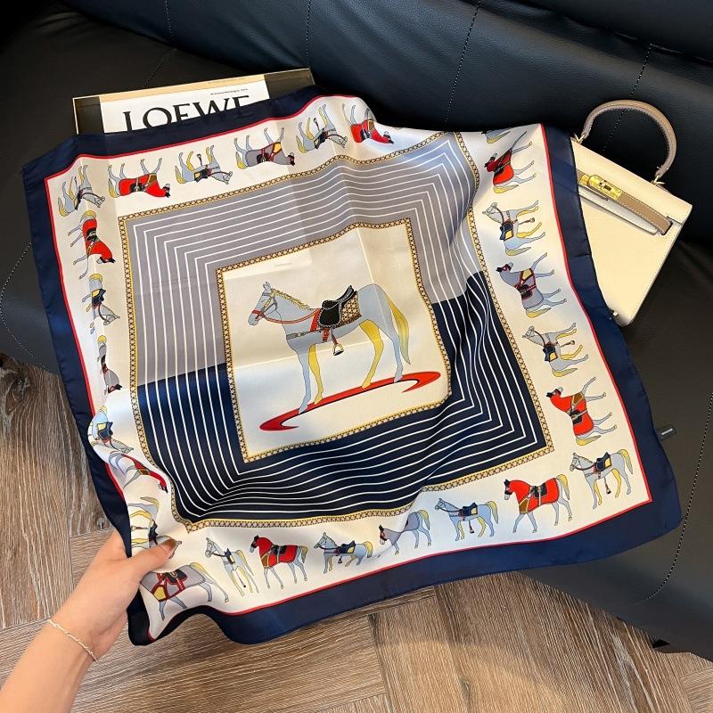 Silk scarf women's spring and autumn decoration versatile ins simple style striped square scarf streamer simulation silk fashion scarf scarf scarf