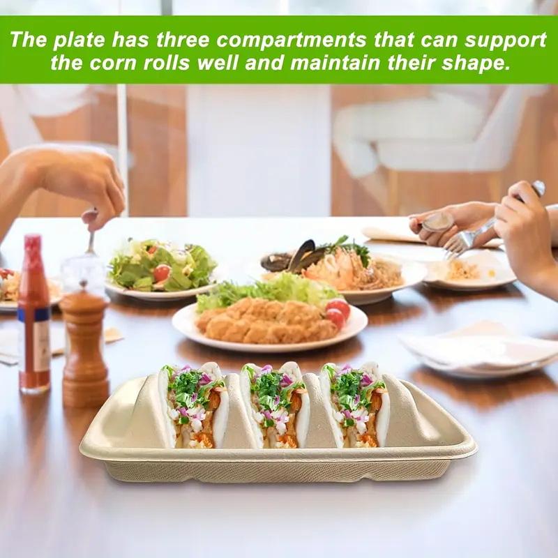 20Pcs Disposable Taco Plates 3 Compartments Taco Serving Plates No Messy Dining Stackable Taco Trays Holder Keep Tacos Upright