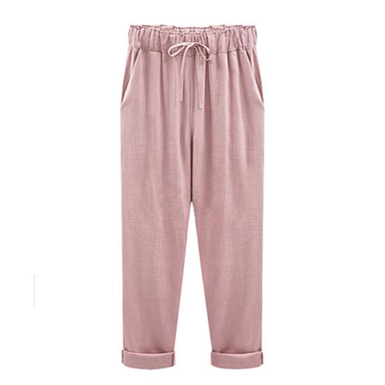 Thin Elastic Waist Women Trousers Side Pockets Drawstring Wide Leg Casual Trousers Ladies Clothing