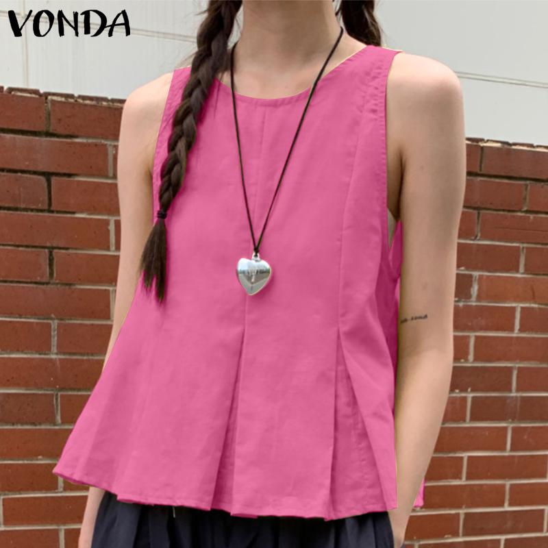 VONDA Sommer Damen O-Ausschnitt Ärmellos Plissiert Lässige Tanktops