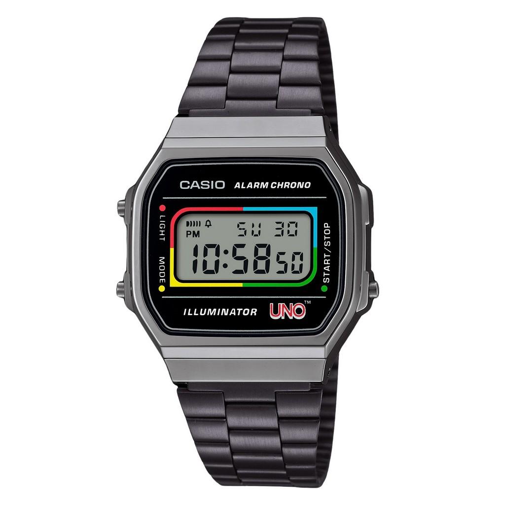 

Casio Винтажные цифровые часы UNO Collaboration Model из нержавеющей стали с кварцевым браслетом A168WEUC-1A унисекс разноцветный