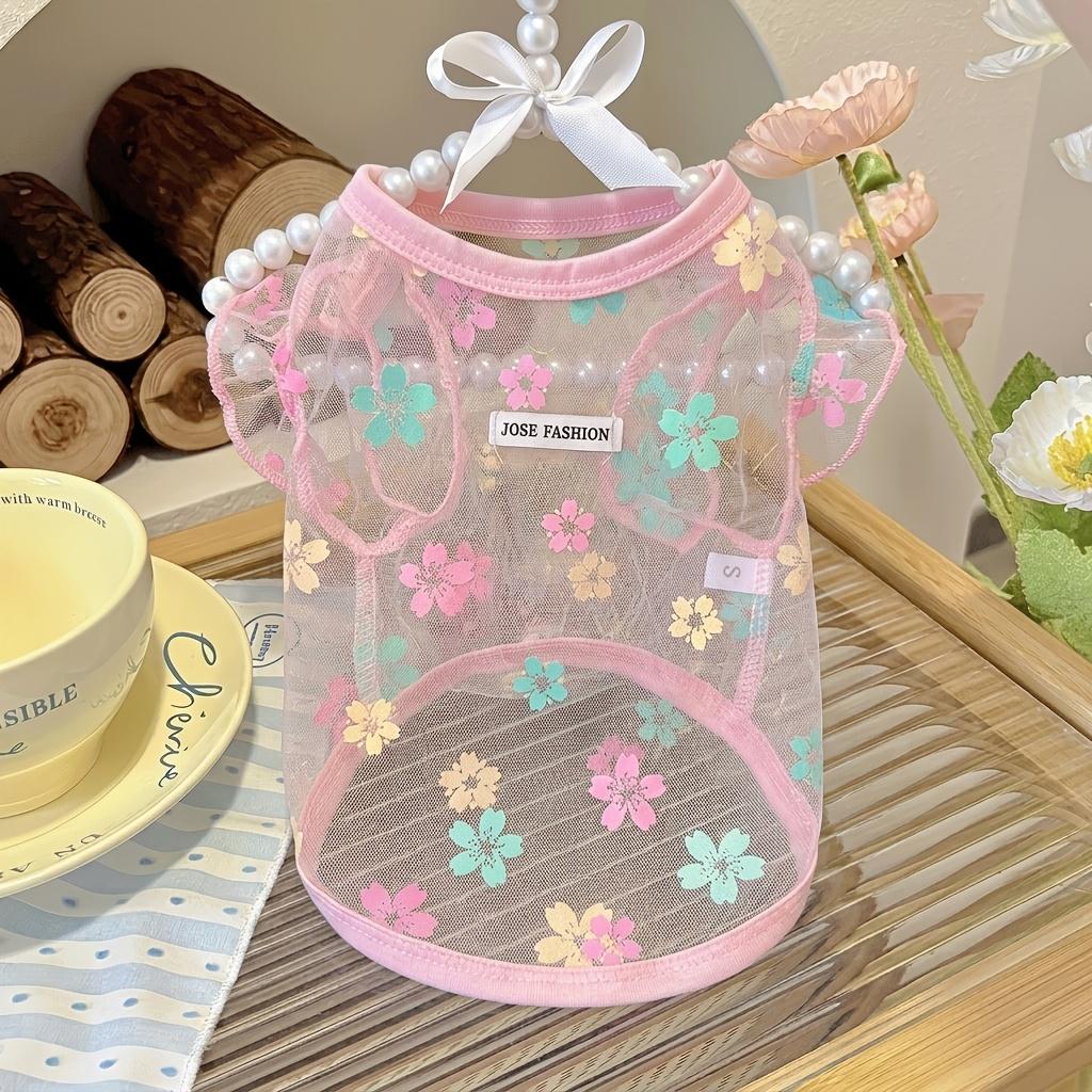 Summer Floral Mesh Dog Cat Shirt Breathable Sheer Pet Vest for Small Dogs Cats Cute Flower Print Puppy Kitten T-Shirt