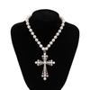 Punk Style Cross Necklace Dark Exaggerated Slightly Inlaid Imitation Pearl Multi-layer Stacking Jewelry