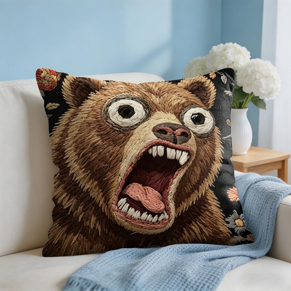 2D Scream Animals Retro Kissenbezug Seidiger Kurzer Plüsch Unsichtbarer Reißverschluss Staubdicht Sofakissenbezug Für Heimdekoration