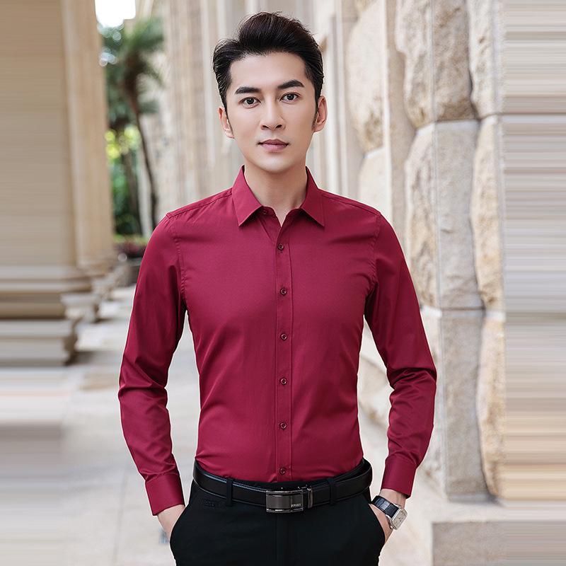 Herren Slim Fit Langarm Businesshemd - Dick, Samt, Reinweiß, Jugendliche Festkleidung
