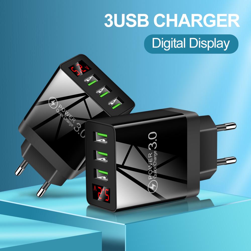 Digital Display 5V 3.1A 3-Port USB Smartphone Charger