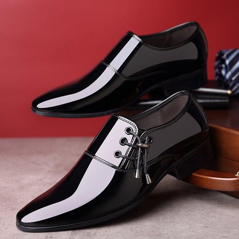 Herren Formelle Schuhe Lackleder Spitze Zehe Gesellschaftsschuh Männlich Glänzendes Obermaterial Frühling Herbst Stil Hohe Qualität Mode 39 Neu