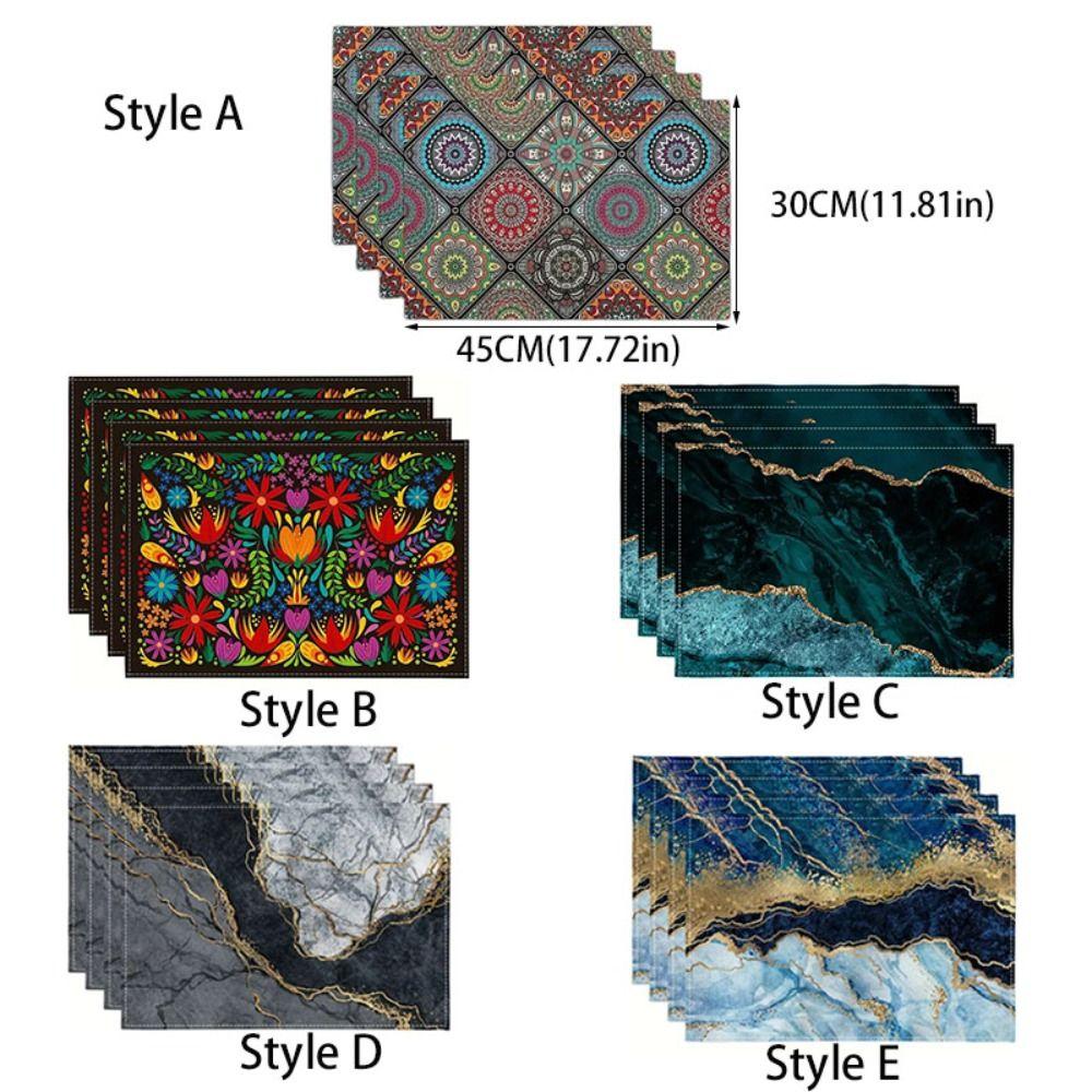 4Pcs Rectangular Boho Mandala Placemats Linen Floral Dining Mats Geometric Table Mat Dinner
