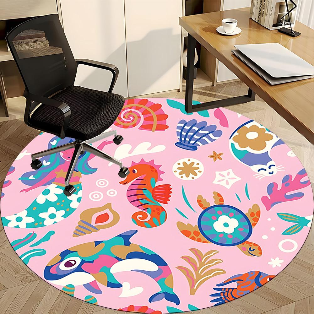 1pc Oceanic Marine Office Round Rug, Non-slip, Soft and Durable Office Rug for Interior Decoration, Perfect for Office, Beautiful Decoration yy2603230