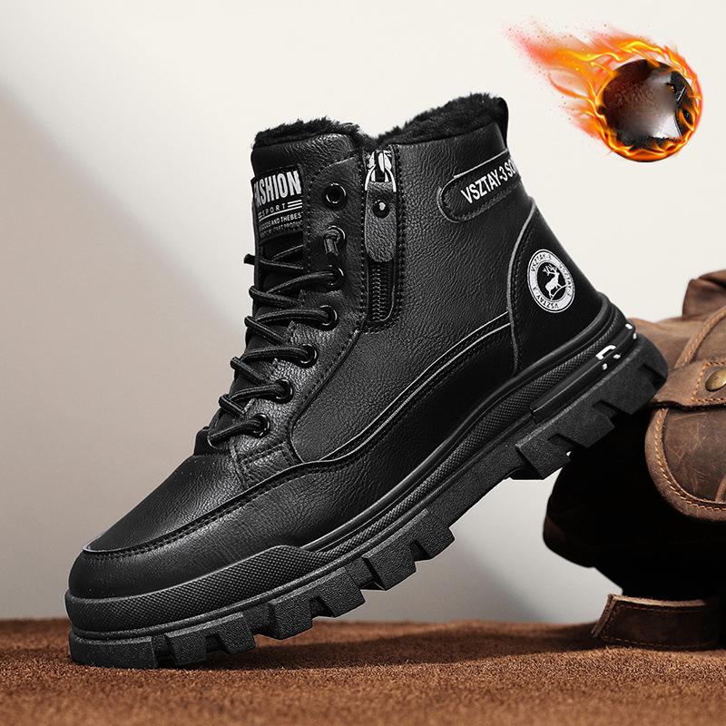 Autumn Winter Plush Thick Warm Men's Cotton Shoes Trendy Outdoor High Top Male Snow Boots