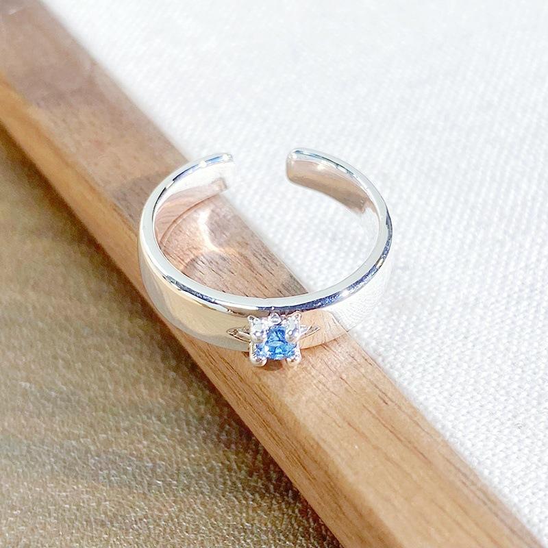 Light Luxury High-End Sea Blue Love Color Treasure Full Of Diamonds Zir*****Pen Ring Niche Exquisite Ring Woman