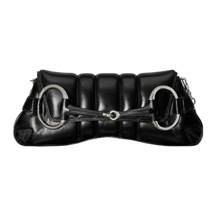 GUCCI Horsebit 1955 Leather Reproduction Shoulder Bag Shoulder Bag Clutch Womens Black
