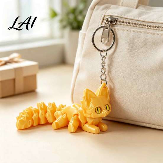 3D Printed Fox Keychain Articulated Keychain Flexible Joint Animal Pendant with Metal Fun Desk Decoration Key Ring Creative Figurine Toy Bag Charm
