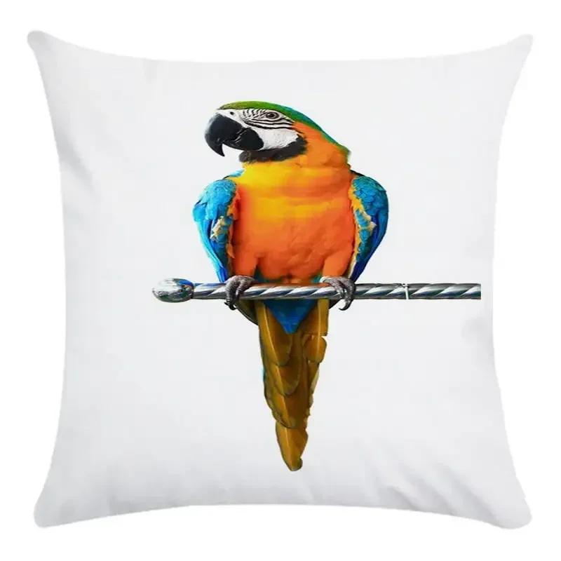 Customizable Colorful Style Decorative Throw Pillow Cover Parrot Bird Polyester Sofa Pillow Cover