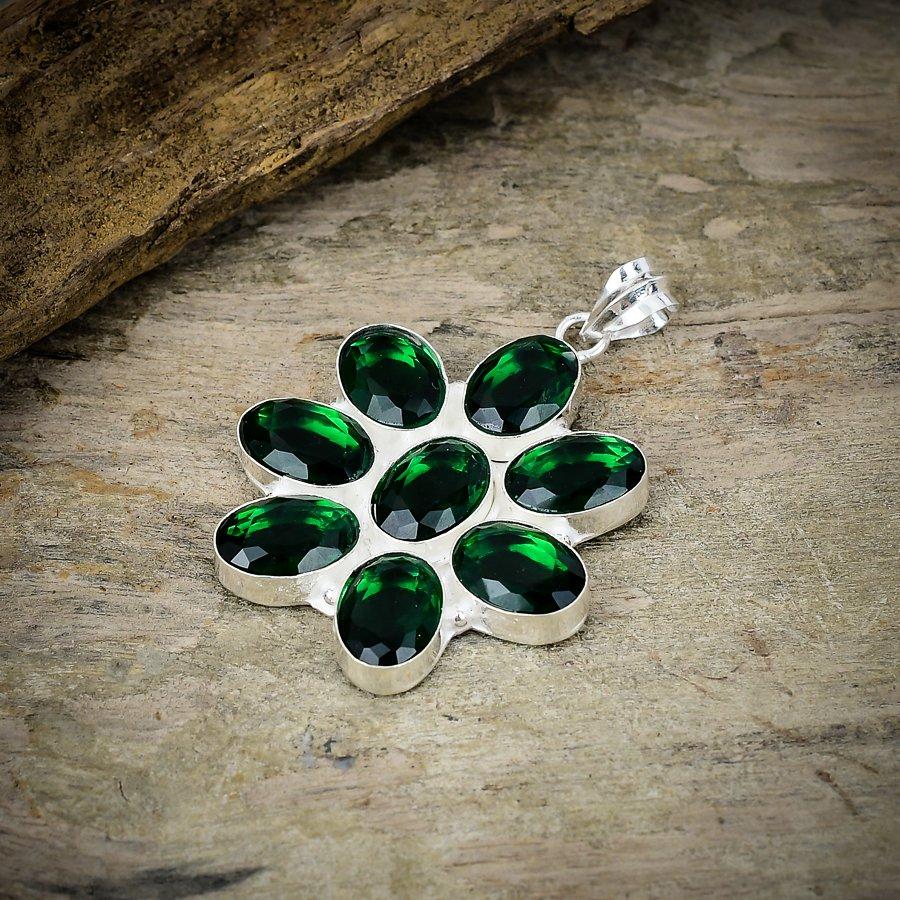 Chrome Diopside Gemstone Handmade 925 Sterling Silver Jewelry Pendant 1.97" M-96