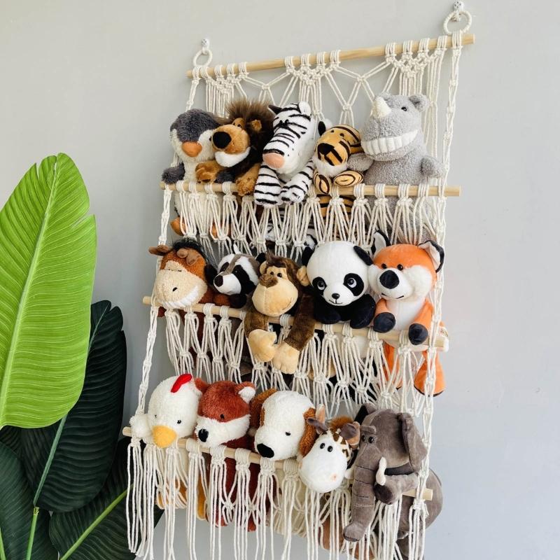 3 Layer Toy Storage Net Rack Practical Woven Hanging Shelf Convenient Plush Toys Organizer for Animal Toy Enthusiasts
